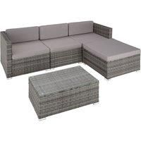 Rattan Seating Set 5 PCs 3 Seats Stool Table Glass Lounge Furniture Garden Patio