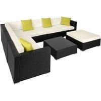Rattan Garden Furniture Set Lounge Armchairs Pillows Stool Table Glass Plate New