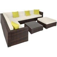 Rattan Garden Furniture Set Lounge Armchairs Pillows Stool Table Glass Plate New