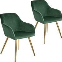 tectake 2 Marilyn Velvet-Look Chairs gold - dark green/gold
