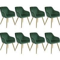 TecTake® Set of 8 Dining Chairs in Velvet Look with Gold Steel Legs, Thickly Padded Armchairs, Ergonomic Design & Easy Assembly - Ideal as Dining, Living Room, Bedroom & Desk Chairs - Dark Green/Gold