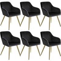 TecTake 800863 Velvet Dinning Chairs | Set of 6 Chairs | Gold legs | Stable and Elegant Padded Seat (Black - Gold)