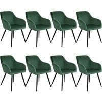 TecTake 800868 Velvet Chairs | Set of 8 Dining Chairs | Stable and Elegant Padded | Black Legs (Dark Green - Black)