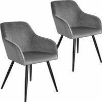 TecTake 800865 Velvet Chairs | Set of 2 | Stable and Elegant Padded Dinning Chair (Grey - Black)