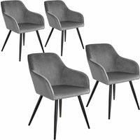 TecTake 800866 Velvet Chairs | Set of 4 Dinning Chairs | Stable and Elegant Padded | Black Legs (Grey - Black)