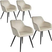 TecTake 800866 Velvet Chairs | Set of 4 Dinning Chairs | Stable and Elegant Padded | Black Legs (Creme - Black)