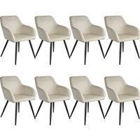 TecTake 800868 Velvet Chairs | Set of 8 Dining Chairs | Stable and Elegant Padded | Black Legs (Creme - Black)
