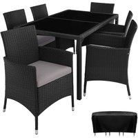 Tectake Rattan 6 Seat Dining Set With Protective Cover - Black