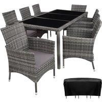 Tectake 8 Seat Rattan Garden Furniture Set With Protective Cover - Dark Grey