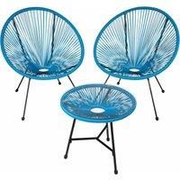 Set 2x Chairs Table 3 PCs Loungers Circular Relax Retro Steel Garden Outdoor New