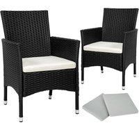 2 x Poly Rattan Garden Chairs Wicker Outdoor Armchair Set + Cushion Pads Terrace