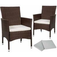 Tectake 2 Garden Chairs Rattan + 4 Seat Covers Model 1 Brown