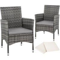 2 x Poly Rattan Garden Chairs Wicker Outdoor Armchair Set + Cushion Pads Terrace