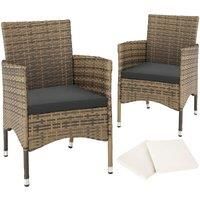 2 x Poly Rattan Garden Chairs Wicker Outdoor Armchair Set + Cushion Pads Terrace