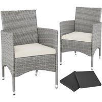 2 x Poly Rattan Garden Chairs Wicker Outdoor Armchair Set + Cushion Pads Terrace