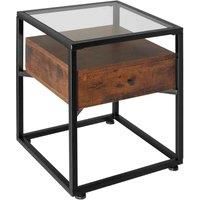 Tectake Nightstand Preston With Glass Surface And Drawer - Brown