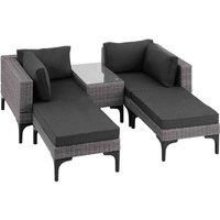 Rattan Garden Lounge Set 2 Outdoor Chairs 2 Stools Side Table