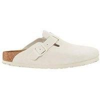Birkenstock Women's Boston Suede Mules LEVE - Antique White (Regular Fit)