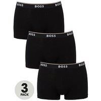 BOSS Mens Trunk 3P Power Three-Pack of Logo-Waistband Trunks in Stretch Cotton Black