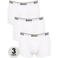 BOSS Mens Trunk 3P Power Three-pack of logo-waistband trunks in stretch cotton White