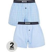 BOSS Mens NOS Boxer EW 2P Two-Pack of Logo-Waistband Pyjama Shorts in Cotton Blue