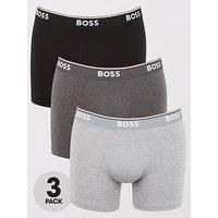 BOSS Mens BoxerBr 3P Power Three-Pack of Stretch-Cotton Boxer Briefs with Logos Grey
