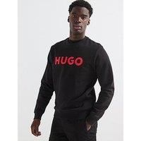 HUGO Mens Dem Contrast-Logo Sweatshirt in Cotton Terry Black