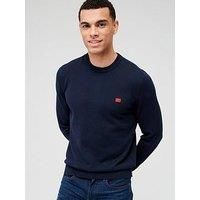 HUGO Mens San Cassius-C1 Organic-Cotton Sweater with red Logo Label