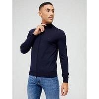 BOSS Mens Balonso-L Embroidered-Logo Knitted Cardigan in Virgin Wool Blue