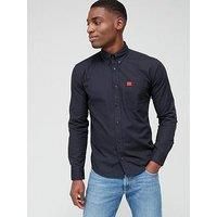 HUGO Mens Evito Oxford-Cotton Slim-fit Shirt with red Logo Label