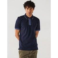 Boss Parlay 185 Concealed Placket Regular Fit Polo Shirt- Navy
