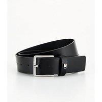 BOSS Mens Ther-Flag-E Sz35 Italian-leather belt with signature-stripe keeper trim