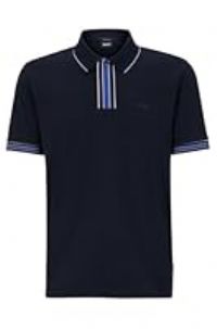 BOSS Mens Parlay 185 Interlock-Cotton Polo Shirt with Contrast Tipping