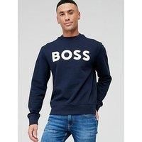 BOSS Mens WeBasicCrew Cotton-terry sweatshirt with rubber-print logo Blue