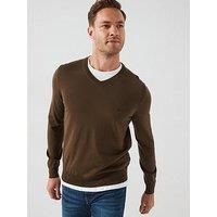 Boss Baram-L Regular Fit V Neck Knitted Jumper - Brown