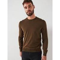 BOSS Mens Botto-L Embroidered-Logo Sweater in Responsible Wool Green