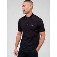 HUGO Mens Deresino232 Cotton-piqué Slim-fit Polo Shirt with Logo Label Black