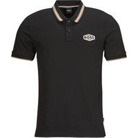 BOSS Mens Parlay 194 Mercerised-Cotton Polo Shirt with Logo Badge Black