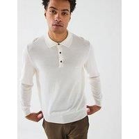 Boss Bono-L Regular Fit Long Sleeve Knitted Polo - White