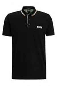 BOSS Mens Paddy Pro Contrast-Logo Polo Shirt in a Cotton Blend Black