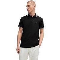 BOSS Mens Paul Stretch-Cotton Slim-fit Polo Shirt with Branding Black