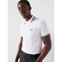 BOSS Mens Paul Stretch-cotton slim-fit polo shirt with branding White