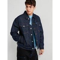 HUGO Mens Dex Dark-Blue Denim Jacket with Adjustable Hem