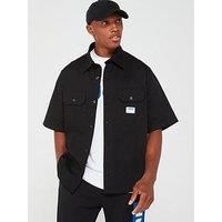 HUGO Mens Ekyno Cotton-Twill Loose-fit Shirt with Logo Patch Black