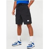 HUGO Mens Giulio242 Logo-Patch Shorts in Structured Cotton