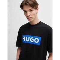 HUGO Mens Nico Cotton-Jersey T-Shirt with Blue Logo