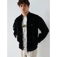 HUGO Mens Dranchiso Stretch-velvet sweatshirt with signature chain pattern