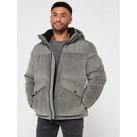 Boss Odope Relaxed Fit Corduroy Quilted Hooded Jacket - Grey