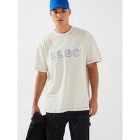 Hugo Blue Nitlogo Loose Fit Outline Logo T-Shirt-White