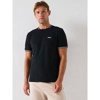 BOSS Mens Taul Stretch-Cotton T-Shirt with Logo and Stripes Black
